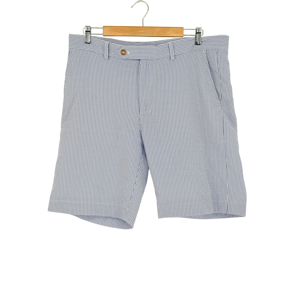 F&G Tech Mens Seersucker Golf Shorts Blue Striped Mesh Lined 36 Summer Coastal